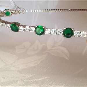 Rhodium Plated Sterling Silver Green CZ Bracelet